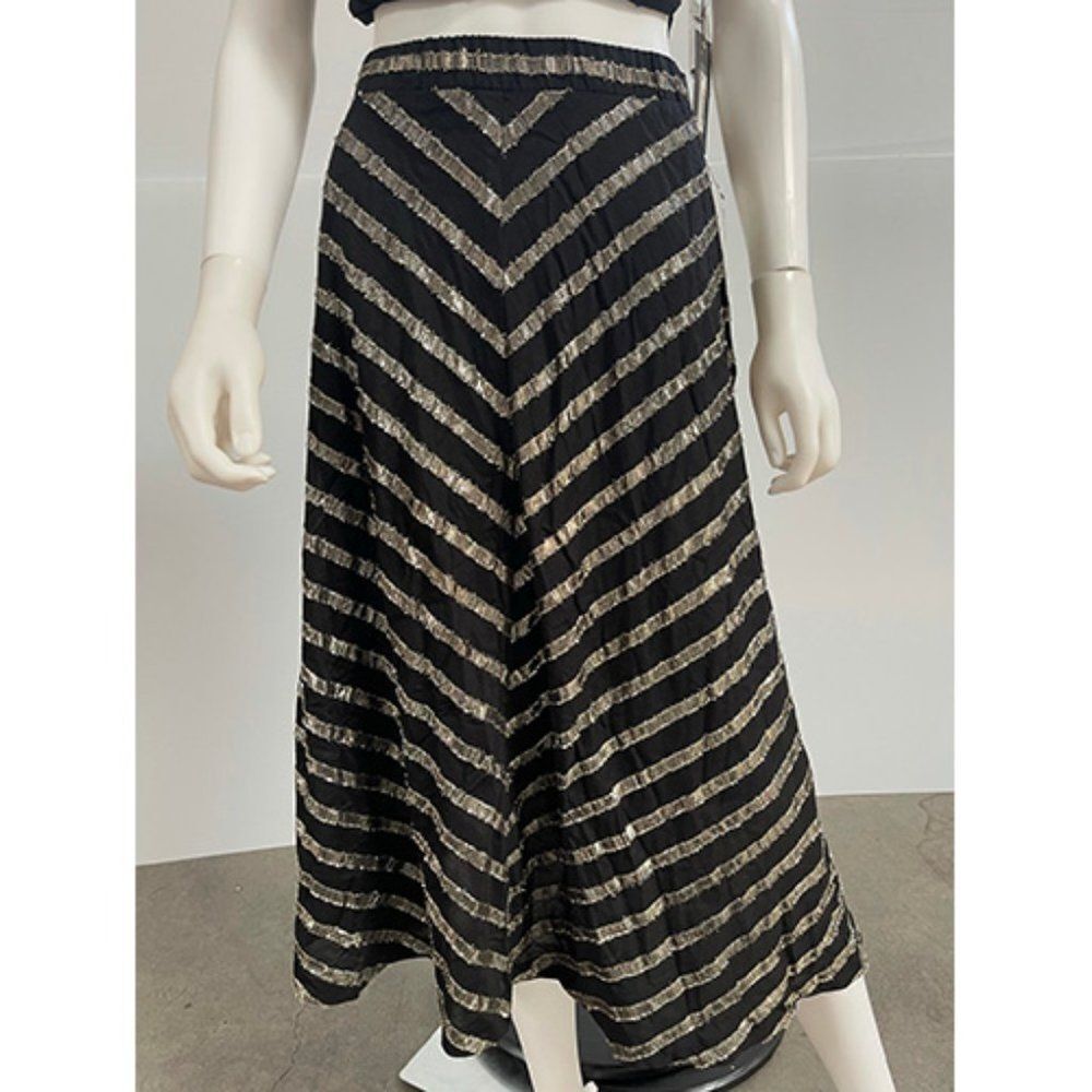 Alfani Long Black & Gold Stripe Party Skirt